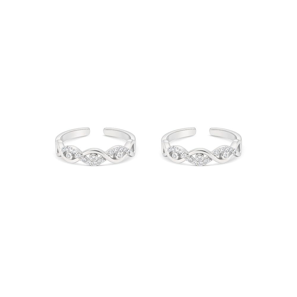 Pure 925 Silver Elenza Toe Ring for Women | Adjustable Interwoven Wave Design with White CZ Stones | Silver Finish | Modern Jewelry Gift-image-49