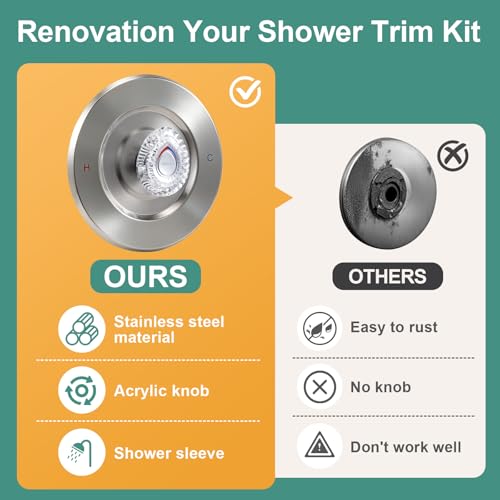 Image of T470 Shower Trim Kit, Compatible with Moen Chateau Shower Trim Kit, Single-Handle Tub /Shower Valve Trim, Includes Escutcheon, Tubes, Screws and Shower Handle (Brushed Nickel)