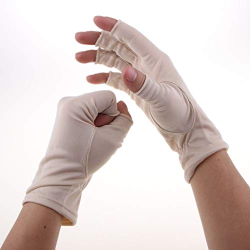 menolana Luvas Femininas de Seda Amora Elasitc de Meio Dedo Luvas Sem Dedos de Proteção Solar UV - B