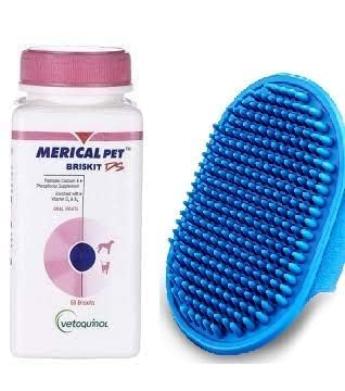 MERICAL PET BRISKIT DS Calcium and Phosphorus Supplement for Dogs and Cats - 60 with Glove