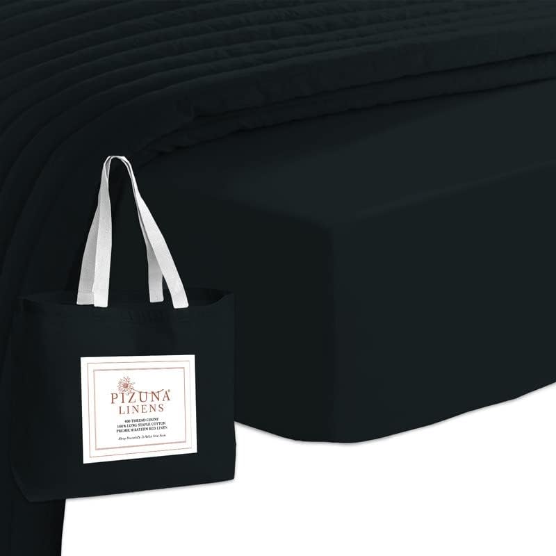 PizunaPure 100% Cotton Twin XL Fitted Sheet Black, Luxurious 400 Thread Count Long Staple Cotton Sateen 15" Deep Pocket XL Twin Fitted Sheet Only Combed Cotton Fitted Sheet -1PC