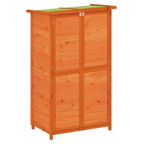 WGYHOME Caseta de jardín de madera maciza de pino, color marrón, 83 x 57 x 140 cm, resistente a la lluvia para herramientas de jardín, cortacésped y accesorios de piscina en exteriores