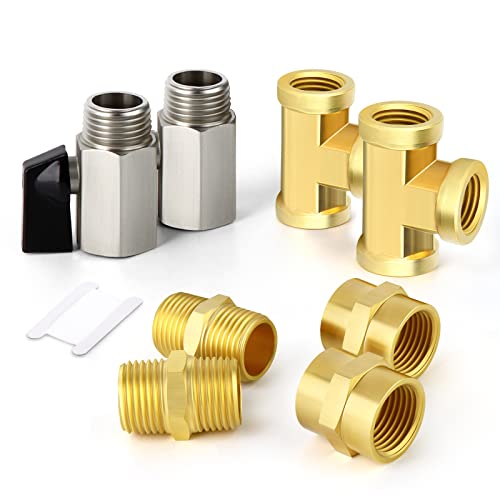 Image of GASHER 8PCS 1 /4 Inch NPT Brass Pipe Fitting, Female and Male Thread Mini Ball Valve, Barstock Tee Brass Pipe Fitting and Air Hose Fitings