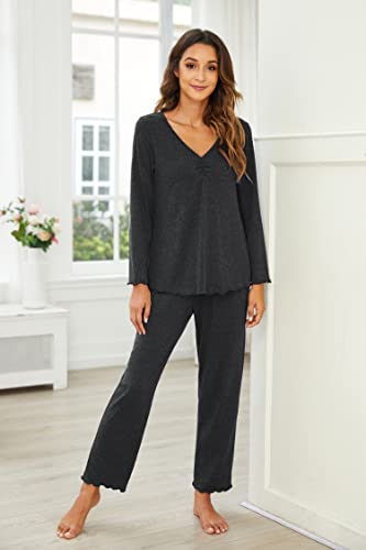 Image of Ekouaer Womens Pajama Sets 2 Piece Lounge Set Fall Winter Pajamas Long Sleeve Pjs Top and Pants Soft Pj Sets Loose Sleepwear