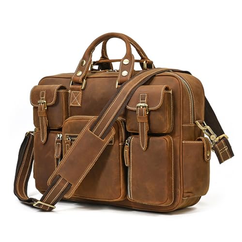 Vintage Briefcase Men's Leather Tote Multi-Pocket Travel Bag Top Leather Shoulder Bag Computer Bag