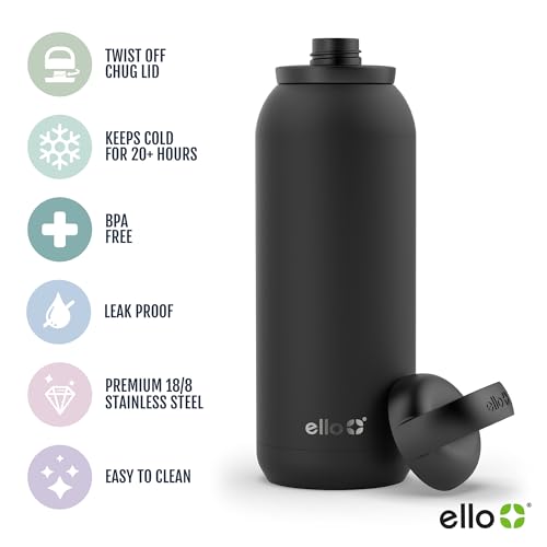 Image of Ello Cooper Twist 40oz Stainless Steel Water Bottle with Chug Lid | Leak Proof | Double Walled and Vacuum Insulated | Built in Carry Loop | Dishwasher Safe | Sage