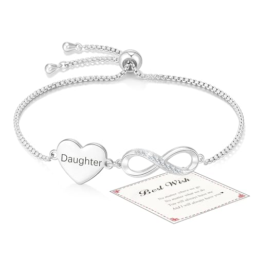Smilya Daughter Bracelet Birthday Gifts for Daughter Silver Heart Bracelet infinity Bracelet Birthday Gifts for Daughter