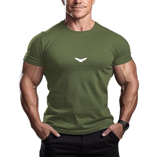 ReedCA American Eagle - Mens Bodybuilding T-Shirt(Green,L)