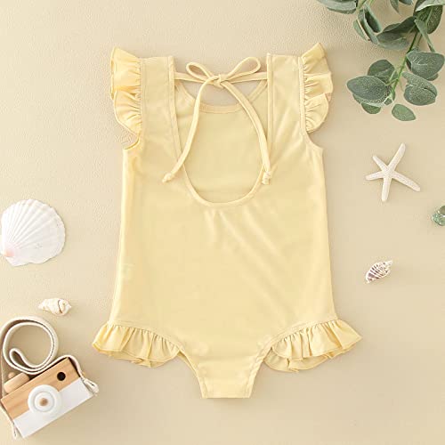 Toddler Girl Swimsuit Ruffled Sleeveless Swimwear 𝐎ne-Piece Girls Bathing Suits with U𝐏F 50+ Sun 𝐏rotection2