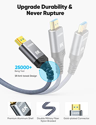 Highwings Long 8K Fiber Optic Hdmi Cable 50 Ft, 2.1 Unidirectional 48Gbps Ultra High-Speed Slim Hdmi Braided Cord 8K60Hz 4K120Hz Hdr/Earc Hdcp 2.2/3D Compatible For Ps5 And Dvd Player #TOP4