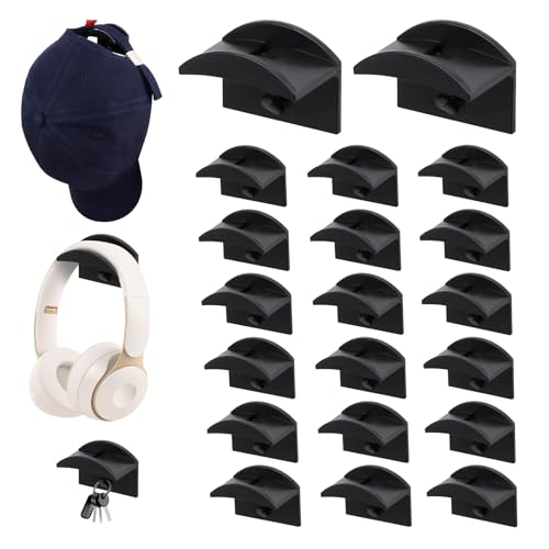 PBUSPU 20 pcs Colgador de Sombreros, Colgador para Sombreros de Pared, Perchero para Gorras de béisbol Organizador de Sombrero Colgador Gorras Adhesivo para Pared Negro