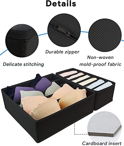 House Of Quirk Set of 4 Non-Woven Fabric Foldable Storage Box Drawer Divider Organizer Closet Inside Storage for Socks Bra Tie Scarfs - Black