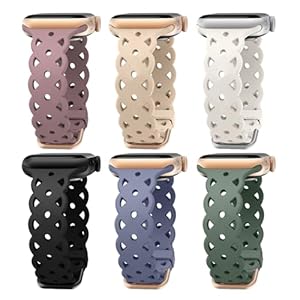 6-Pack Lace Silicone Bands Compatible with Apple Watch Bands 38mm 40mm 41mm Women, Floral Engraved Cute Silicone Strap for iWatch Series 9 8 7 6 5 4 3 2 1 Ultra SE