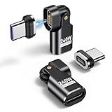 AUFU 240W対応 マグネット USB C 変換アダプタ 16Pin Ｌ字型 180°回転 Type-C 変換アダプタ5A急速充電 データ転送可 片手操作 タイプC マグネット Book/Pro/phone/Android等対応 着脱式 磁石 防塵 磁気（2個セット）ブラック