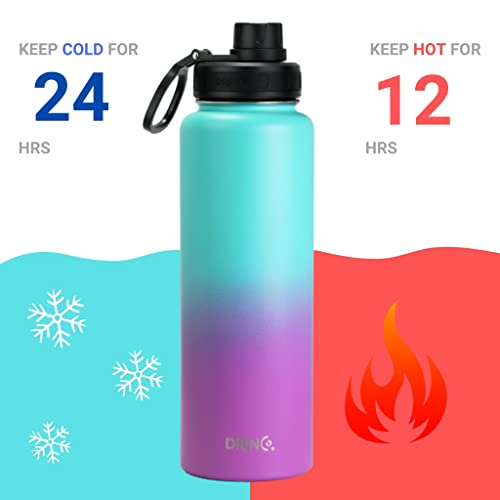 Image of Drinco Stainless Steel Water Bottle Spout Lid Vacuum Insulated Double Wall Water Bottle Wide Mouth Leak Proof Keep Cold Sport Camping Hiking (40oz Ombre Fuchsia Teal)