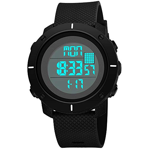 Montre sport homme étanche 50m avec podomètre réveil noir