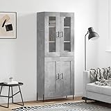 tidyard credenza,armadio,verticale,con vetrina,con 6 ripiani,in legno multistrato,grigio cemento,piedi in metallo,design industraile,modello e,69,5x34x180 cm,credenza soggiorno,credenza con vetrina