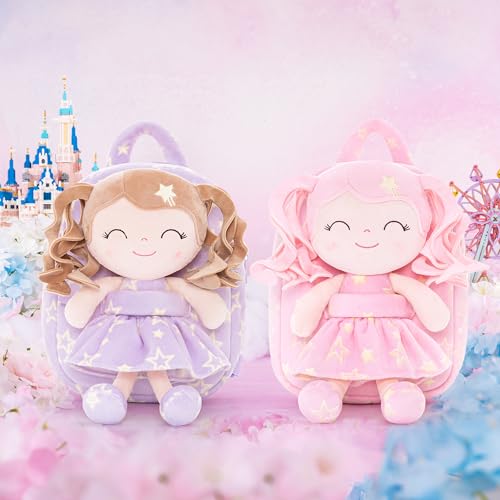 Image of Gloveleya 3.5L Curly Hair Plush Figures Dress Backpack - Purple Star, 9 inches, 3.5 liters