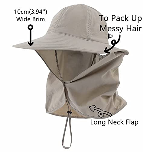 Vimfashi Men Women Breathable Sun Protection Bucket Hat With Neck Flap For Fishing Hiking Camping Light Grey #TOP2