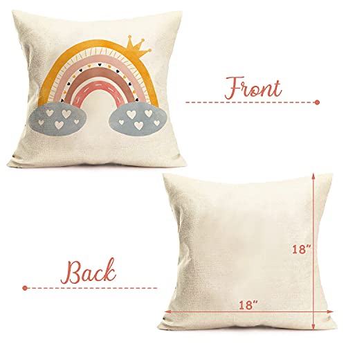 Boho Rainbow Throw Pillow Covers, Bohemian Baby Nursery Cotton Linen Pillow Cases Neutral Rainbow Sofa Couch Decor 18X 18'' Baby Shower Birthday Gift For Girls Set Of 4 #TOP2