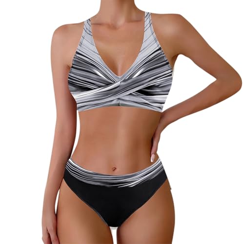 Bikini Traje de baño para mujer, conjunto de vacaciones de dos piezas, piscina de dos piezas, control de abdomen, sexy, dos piezas, control de abdomen, deporte, playa, pushaping, gris, M