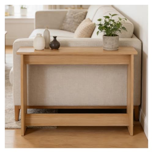 Mesa de entrada estrecha con almacenamiento, estante que ahorra espacio para sala de estar/pasillo, diseño detrás del sofá, 110 x 10 x 65 cm, solución ideal para muebles