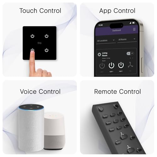 Image of IOTICS Smart Wifi Switch Board: 4 x Switch Module. Touch Control, Remote, App Control. Voice Compatible with Alexa & Assistant. Smart Touch Switch Board For Home Automation (Black)