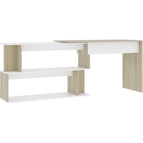 vidaXL Corner Desk White and Sonoma Oak 47.2"x19.7"x29.9" Chipboard