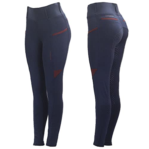 Astile Equestrian Legacy Riding Tights Technical Fabric With Silicon Seat And Front Zip Phone Pocket Navy Burgundy (UK 8 (26 Inch))
