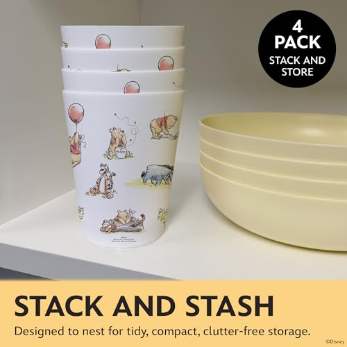 Image of Disney Winnie the Pooh Plastic Drinking Glasses, Dishwasher Safe, 4-Pack | 16 oz, unbreakable, reusable, BPA-free, stackable to save space, great for water, juice, and family meals