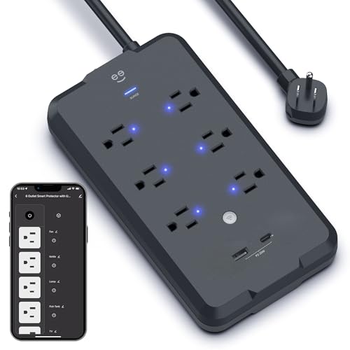 Geeni Smart Plug Power Strip, 6 Outlets and 2 USB Ports, 6 ft. Cord, Surge Protector with Voice Control, WiFi Control, Compatible with Alexa & Google Home, No...