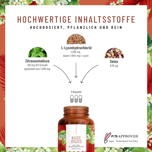 L-Lysin 1000 mg hochdosiert - L Lysin Komplex mit Zitronenmelisse und Selen – Hochdosierte Kapseln...