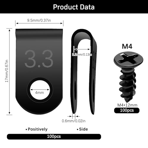 VooGenzek 100 PCS 1/8 Inch U-Type Cable Clips with Screws, Black for Wire Management, Black - 1/8 Inch - U-Type - Image 2