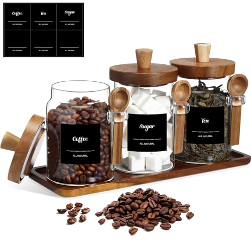 Image of Suclain 3 Pcs Glass Coffee Container Set, 20 oz, Acacia Brown