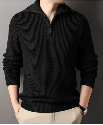 Men's Sweaters Quarter Zip Pullover Turtleneck Long Sleeve Knit Texture Fashion Thermal Sweater2