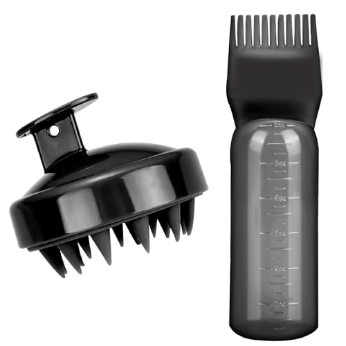 mvorry Haarfärbebürste Flasche, Wurzelkamm Applikator Haarfärbemittel Kamm und Kopfmassage Bürste, Hair Oil Applicator Bottle, Haarfärbemittel Flasche Applikator Bürste(Schwarz)