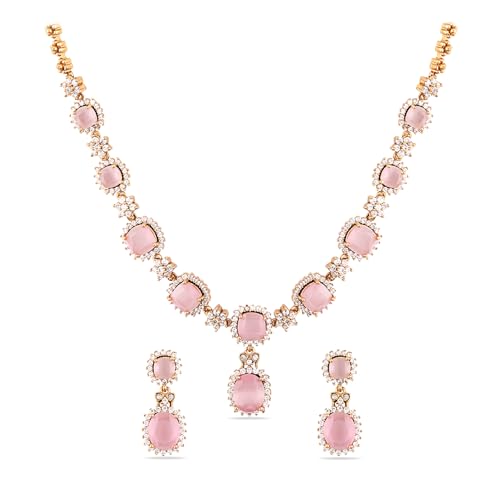 Image of Rubans Necklace Set Gold Plated American Diamomd Stylish Jewellery Gift for Women & Girls