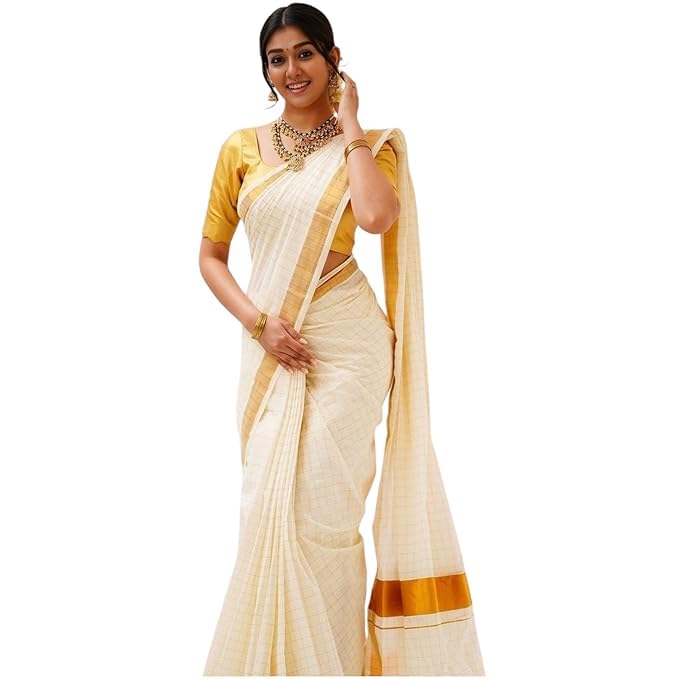 Women's Kerala Kasavu Saree For Women Golden Box Type And Golden zari Border saree-image-7