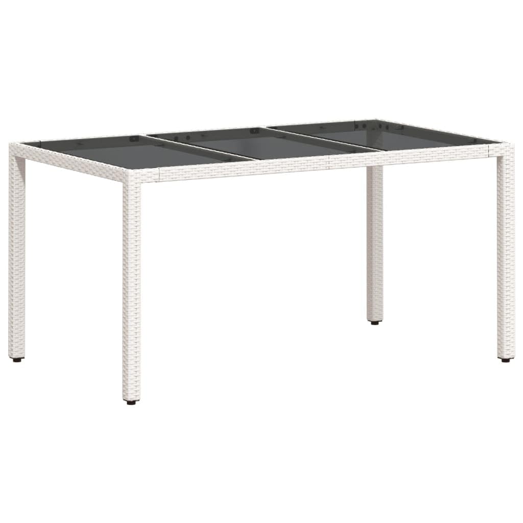 Tavolo da Giardino in Polyrattan e Vetro 150x90x75 cm Bianco | Tavolo da pranzo per esterno, ideale per arredare il terrazzo o cortile con stile moderno e facilità di pulizia.