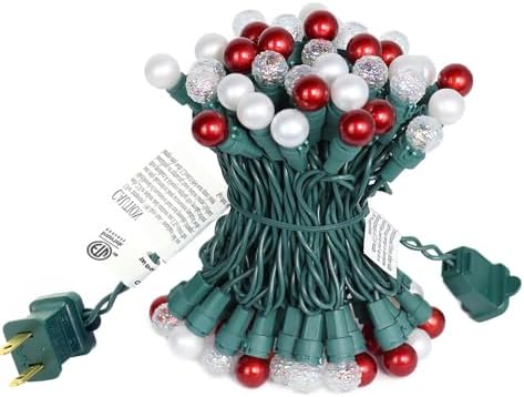 Christmas Lights Pearlized Glass Globe Lights Set - 70 G15 Red & Warm-White LED Bulbs - Indoor Outdoor - 19 Feet Pearl Berry Mini Globe Round Bulb Light String, Christmas Tree Holiday Lights