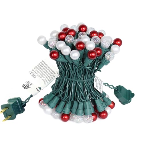 ESOLTON Christmas Lights Pearlized Glass Globe Lights Set - 70 G15 Red & Warm-White LED Bulbs - Indoor Outdoor - 19 Feet Pearl Berry Mini Globe Round Bulb Light String, Christmas Tree Holiday Lights