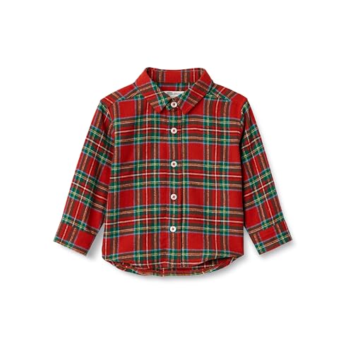 Amazon Essentials x Sofia Grainge Toddler Boys Button Down Plaid Flannel Shirt Cherry Red Festive Plaid 2T