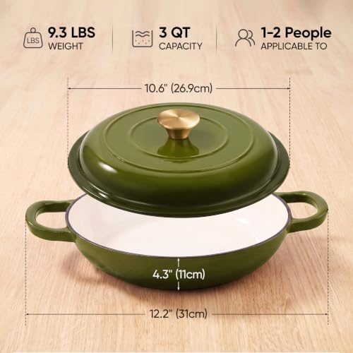 Image of Dutch Oven Enameled Cast Iron with Lid - Big Dual Handles - Oven Safe up to 500F - Classic Round Pot for Versatile Cooking (Golden Green, 7 QT)