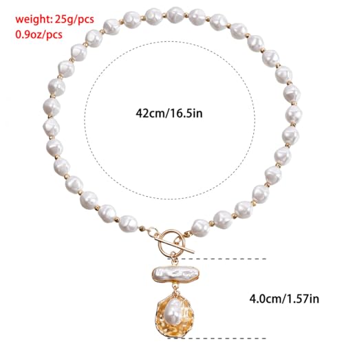Dainty Vintage Pearls Clasp Necklace for Women, Geometric Pendant Necklaces Stacking Beaded Pearls Ball Chain Choker Necklaces Gifts for Her2