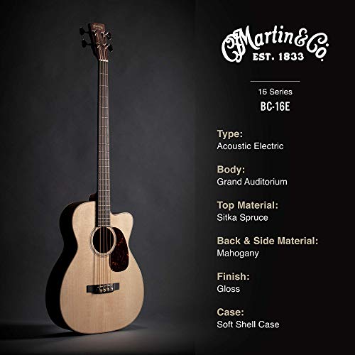 Martin Guitar Bc-16E With Gig Bag, Acoustic-Electric Bass Guitar, Sitka Spruce And East Indian Rosewood Construction, Gloss-Top Finish, M-14 Fret, And Low Oval Neck Shape #TOP4