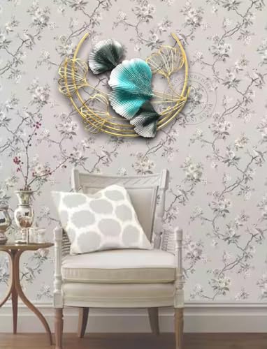 Image of Metal Wall Art For Home Decor Home Interior Decoration Hanging Ginkgo Ornaments Moon Cut Ring Flower Stylish Wall Decor For Bedroom Living Room Dining Study Room Office Farm Cafes House Hall Items 42cm