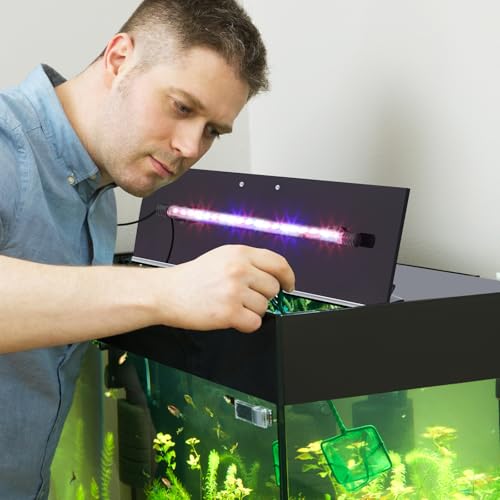 Image of Sieral Aquarium Lids Polycarbonate Canopy with LED Light 23.07 x 11.69 x 0.12 Inch for 15 /20H /55 Gallon Without Center Brace Aquariums Cover Fish Tank Lid with a Hook Knife, Black