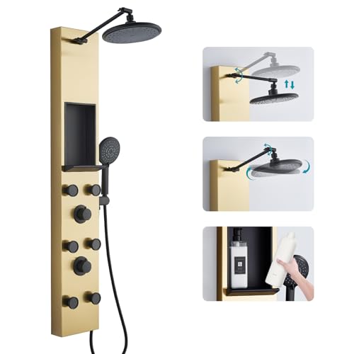KEOKBON Gold 3 in 1 Duschpaneel mit Ablage and Höhenverstellbar...