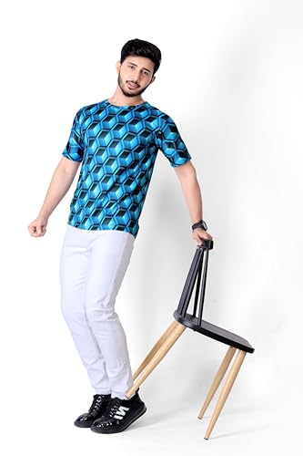 Image of Round Collar Cotton Poly Striped Printed T Shirt for Men Half Sleeve T-Shirt