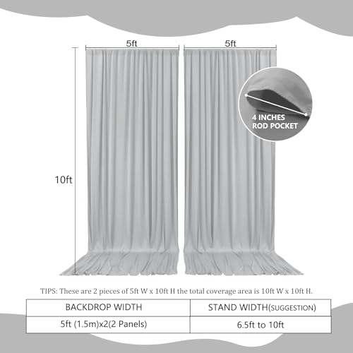 Image of 2 Panels Deep Gray Backdrop Curtain, 10 x 10 Feet Polyester Background Curtains for Parties, Weddings, Baby Showers, Halloween, Christmas, Birthday Party Photoshoot Backdrop Curtains Decorations